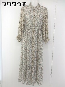 ◇ natural couture ナチュラルクチュール 花柄 フラワー 長袖 ロング ワンピース サイズF ベージュ マルチ レディース