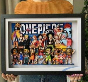 極美品★強くお勧め★手作り ONE PIECE ワンピース 3D立体画 ルフィ ナミ 立体絵画 33×45cm インテリア 壁掛け額