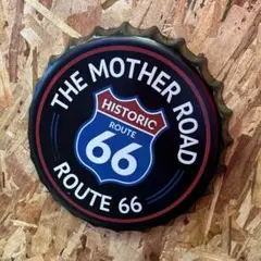 【新品大型】ROUTE66 ブリキ 看板 ビン栓 王冠 アメリカ雑貨