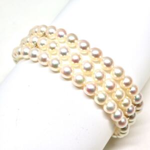 1円〜!!▲アコヤ本真珠3連ブレスレット▲J 約23.4g 約18.0cm 約5.0mm珠 パール pearl bracelet jewelry CE0/DB5 C233