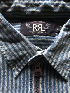 【名作】極美品 RRL INDIGO STRIPE ZIP WORK SHIRTS ダブルアールエル インディゴ ストライプ ウォバッシュ ハーフジップ ワーク シャツ XS