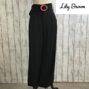 LILY BROWN　リリーブラウン　センタープレスワイドパンツ　1サイズ　ブラック　カジュアルパンツ　S5.11-41　USED