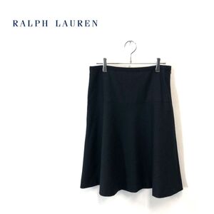 1I2625-Q◆良品◆RALPH LAUREN ラルフ ローレン フレアスカート 膝丈 シンプル 無地 キレイめ◆size 9 ブラック 黒 ウール