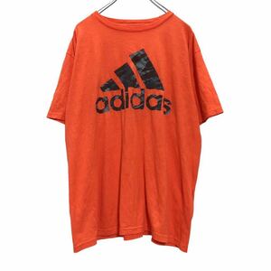 adidas 半袖 プリントTシャツ ネオンオレンジ ブラック L アディダス 蛍光カラー 古着卸 アメリカ仕入 a506-6247