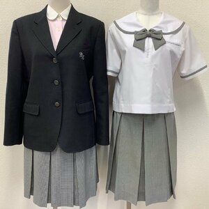 I251 (中古) 茨城県 岩瀬日本大学高校 旧制服 6点セット /大きめ/LL/W71/ブレザー/セーラー/ブラウス/スカート/リボン/冬夏/千鳥/学生服