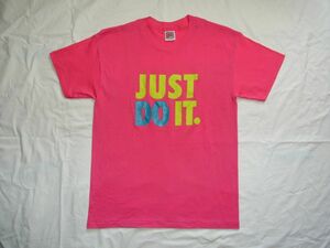 ☆美品・未着用☆ 80s USA製 ビンテージ NIKE ナイキ JUST DO IT. DONE! Tシャツ sizeL ピンク ☆古着 デッドストック 銀タグ 70s 90s OLD