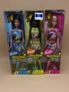 #6149　未使用保管品 Barbie Sunshine Day 日焼け 色黒 バービー 人形 イエロー ピンク ブルー MATTEL マテル 3体セット