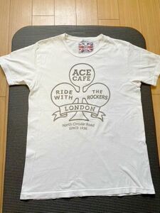 BEAMS ビームス ACE CAFE LONDONプリント半袖Ｔシャツ メンズS 白 ロッカーズ　カフェレーサー