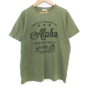 アルファ ALPHA Tシャツ カットソー 半袖 クルーネック ロゴプリント M カーキ /FF29 メンズ