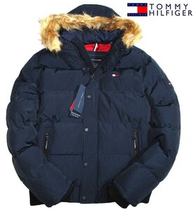 新品 冬物 XL トミーヒルフィガー TOMMY HILFIGER 防風 ダウン調 中綿入り フード付き ファー付き ブルゾン ボンバージャケット メンズ 紺