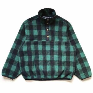 90s vintage USA製 Woolrich ウールリッチ ブロックチェック柄 ハーフスナップ フリース 長袖 グリーン×ブラック size S プルオーバー old