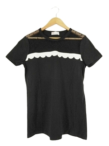 レッド ヴァレンティノ RED VALENTINO Tシャツ カットソー 丸首 クルーネック 半袖 レース 綿 ブラック sizeS QQQ レディース