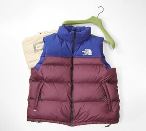 ☆良品 GUCCI × THE NORTH FACE ◆ダウンベスト ボルドー×ブルー XXLサイズ (付属品あり) 収納フード付き グッチ ノースフェイス ◆XE2