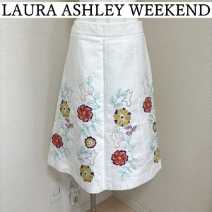 LAURA ASHLEY WEEKEND ローラアシュレイ レディース ひざ丈スカート ホワイト 白 花刺繍 フラワー 9号 夏