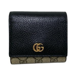 グッチ GUCCI 2つ折り財布/ミニ/コンパクト 598587 GGマーモント,GGプラス・GGスプリーム レザー 黒×ダークブラウン×ベージュ 財布