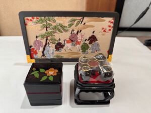 ミニチュア　漆器 重箱　雛飾り　刺繍屏風