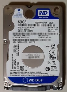 4267 2.5インチ内蔵SATAハードディスク 7mm 500GB WesternDigital WD5000LPVX-08V0TT5 5400rpm lenovo Think Win7Pro32bitリカバリ 214時間