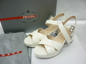 PRADA プラダ エナメル サンダル 白 プラットフォーム チャンキー 37 1/2 ホワイト パテント　a