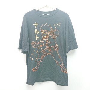 ◇ H&M エイチアンドエム クルーネック プリント ナルト ストレッチ 半袖 Tシャツ サイズ165 ブラック レディース E