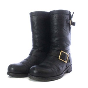 ジミーチュウ JIMMY CHOO 247 BIKER Unlined バイカーブーツ ショート ローヒール レザー 36 23cm 黒 ブラック /YO2 ■SH レディース