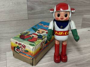 希少　当時物　1960年代　野村トーイ　すーぱーくん　NO.5　ゼンマイ　ブリキ　歩行ロボット　元箱付　当時物オリジナル商品