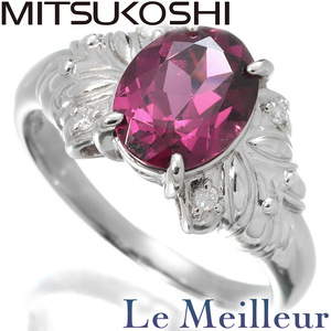 三越 リング 指輪 ロードライトガーネット 2.25ct ダイヤモンド Pt900 10号 MITSUKOSHI 中古 プレラブド 返品OK