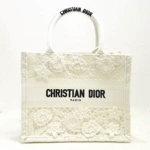 ディオール/クリスチャンディオール DIOR/ChristianDior トートバッグ ブックトートスモールバッグ コットン×化学繊維 白 レディース 美品