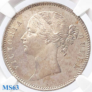 ★TOP5★ MS63 ヤングヘッド 1840B＆C ワイオン 英領インド ヴィクトリア女王 1ルピー NGC 英国 銀貨 アンティーク 世界コイン 134