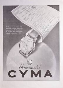 稀少・時計広告！1949年シーマ 時計広告/Chronometre Cyma/Watch/フレンチ/K