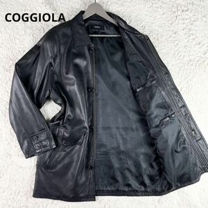 【美品 超希少サイズLL】 COGGIOLA 【圧倒的高級感】 コッジョラ メンズ レザーコート ロングコート 羊革 ラムレザー ブラック 黒 ビジネス