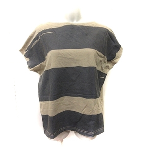 ナチュラルランドリー NATURAL LAUNDRY Tシャツ カットソー フレンチスリーブ ボートネック ボーダー 2 緑 カーキ 黒 ブラック