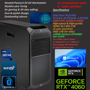 Core i9-9900超CPU＆RTX4060搭載!!画像生成AI/VR/ゲーム開発/4K動画編集/deep learning★xeon4.50GHzx16cpu/新品SSD1TB&HDD1TB/メモリ64GB