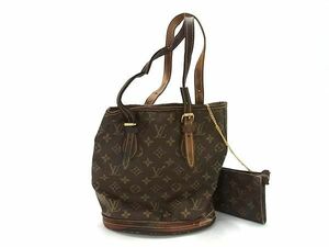 1円 LOUIS VUITTON ルイヴィトン M42238 モノグラム バケットPM プチバケット バケツ型 ポーチ付き トートバッグ ブラウン系 BI2465