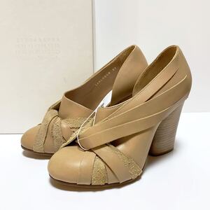 ☆未使用 メゾンマルジェラ Maison Margiela レザー 編み込み ハイヒール パンプス ベージュ size 37 イタリア製 マルタン 足袋 TABI