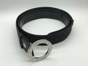 ■【YS-1】 ブルガリ BVLGARI ベルト ■ 本革 レザー ブラック 黒系 バックル分離不可 3穴 全長110cm 幅4cm 【同梱可能商品】■K