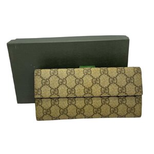 USED GUCCI グッチ GGスプリーム 115046 二つ折り長財布 グリーン ブラウン系 レディース ロング ウォレット 札入れ 小銭入れ カード入れ