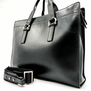 1円【極上】Salvatore ferragamo サルヴァトーレフェラガモ 2way ビジネスバッグ ショルダー ハンド A4収納 レザー ブラック メンズ