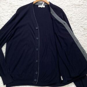 【美品 脅威のXXXL】BRUNELLO CUCINELLI カーディガン バイカラー ストレッチ 羽織り ブルネロクチネリ メンズ ネイビー グレー 56 3XL