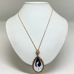 ダイヤ、ルビー付き「ストーンカメオネックレス」j 16g silver ジュエリー jewelry cameo 白鳥 彫刻 アンティーク DA0 ruby diamond