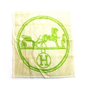 HERMES エルメス ロゴマーク ハンドタオル ベージュ×グリーン【極美品】【送料無料】【質屋かんてい局横浜港南店】中古品 used A