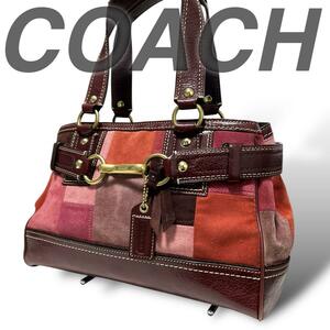 美品 COACH ハンプトンズ パッチワーク スエード レザー ショルダー ブランドバッグ ギフト プレゼント 正規品 通勤 通学 タウンユース