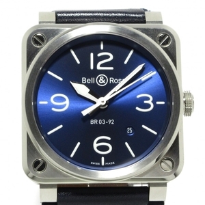 Bell&Ross(ベルアンドロス) 腕時計■美品 BR03-92 ブルースティール BR03-92-S/BR0392-BLU-ST/SCA メンズ SS/革ベルト ブルー