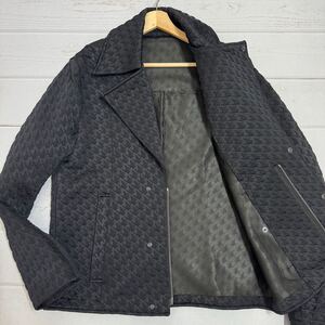 極美品!!!XL●エンポリオアルマーニ EMPORIO ARMANI エンボス加工 千鳥格子 黒タグ ダブル ライダースジャケット ブルゾン コート 黒 50