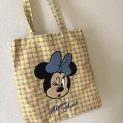 ミニーマウス ディズニー サガラ刺繍 トートバッグ 紫と黄色のチェック柄