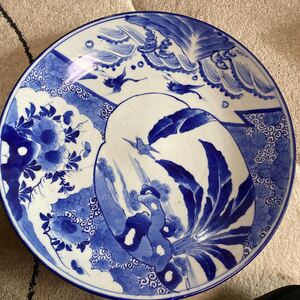 古伊万里　山水画　染付上手　大皿　時代物　骨董　45cm