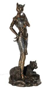 古代エジプト パンサー 黒豹を従えたバステト神 猫神彫像 彫刻/ピラミッド 神殿 王宮 エスニック 記念品 厄除け(輸入品