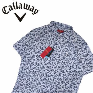 特大LL 新品タグ付 近年新作 callaway 吸水速乾 ストレッチ フローラル 総柄 半袖ポロシャツ メンズ キャロウェイ ゴルフウェア 白 2405347