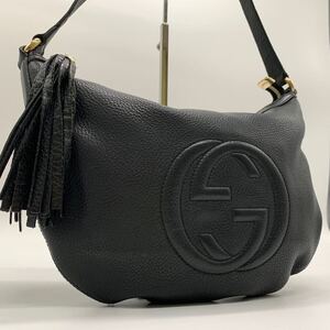 美品 GUCCI グッチ ショルダーバッグ ソーホー レザー ハーフムーン ブラック 黒 タッセル 三日月型 クロスボディ 本革 インターロッキング