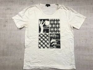 ミッシェルクラン MICHEL KLEIN HOMME ネオグランジ ネオお兄系 Y2K 00s ストリート チェック柄プリント 半袖Tシャツ メンズ 綿100% 48 白