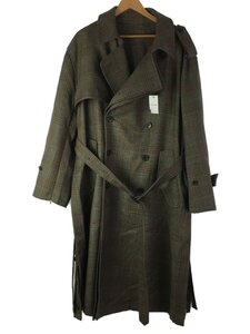 stein◆21AW/OVERSIZED OVERLAPED TRENCH COAT/トレンチコート/ウール/ブラウン/チェック//